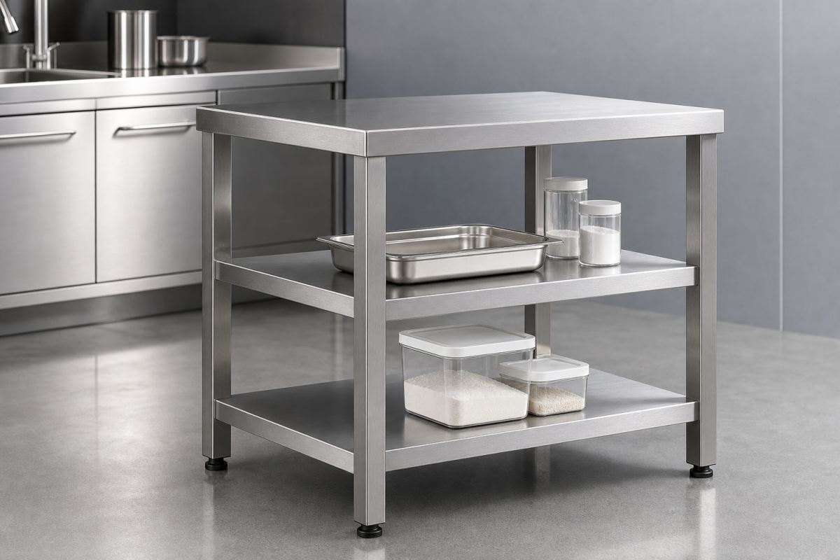 Side Table with Open Shelf: Small Prep Area, Big Hygiene Detail