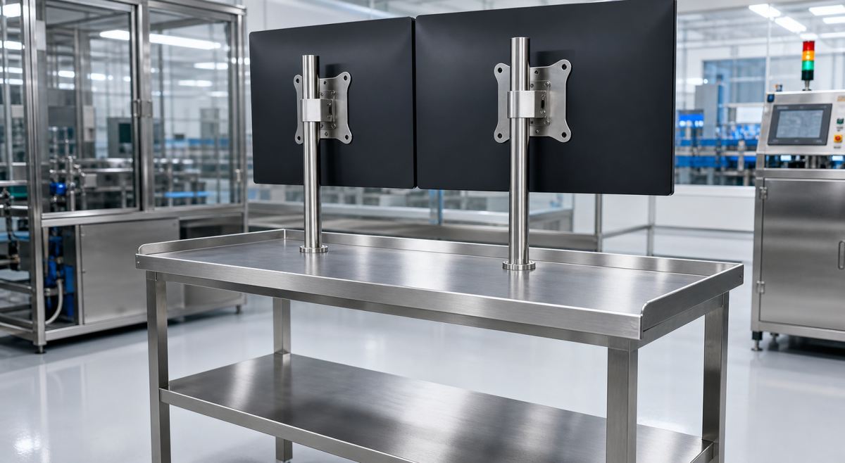 Two Screens, One Stainless Stand at the Inspection Bench