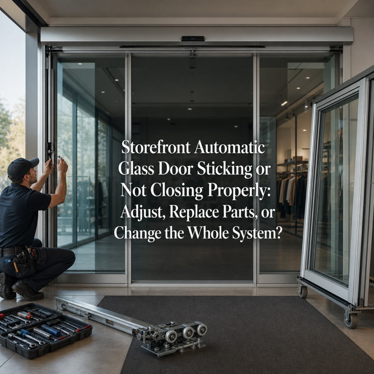Storefront Automatic Glass Door Sticking or Not Closing Properly: Adjust, Replace Parts, or Change the Whole System?