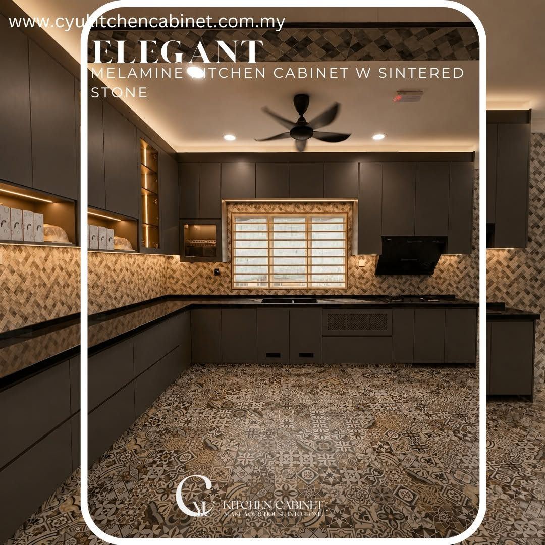 Melamine Kitchen Cabinet with Sintered Stone in Klang