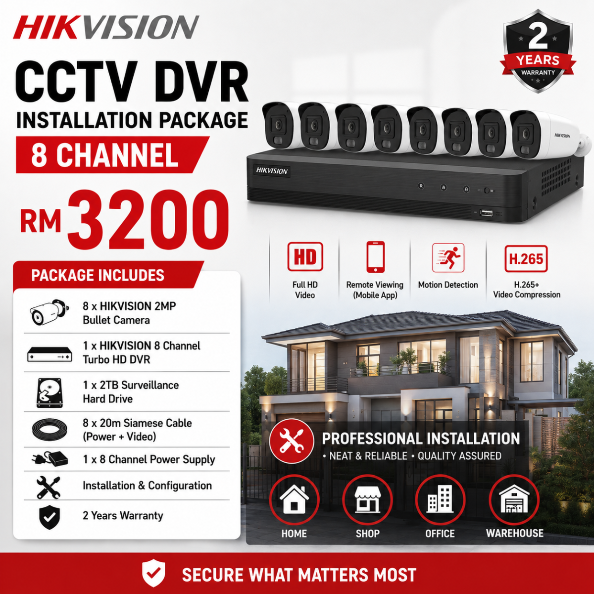 Hikvision 8 Channel CCTV System Package Promotion | Full HD Security Camera Installation Malaysia