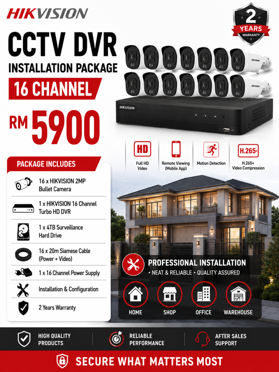 Upgrade Your Security with 16 Channel CCTV Camera System | Complete Installation, Remote Viewing & Technical Support Malaysia