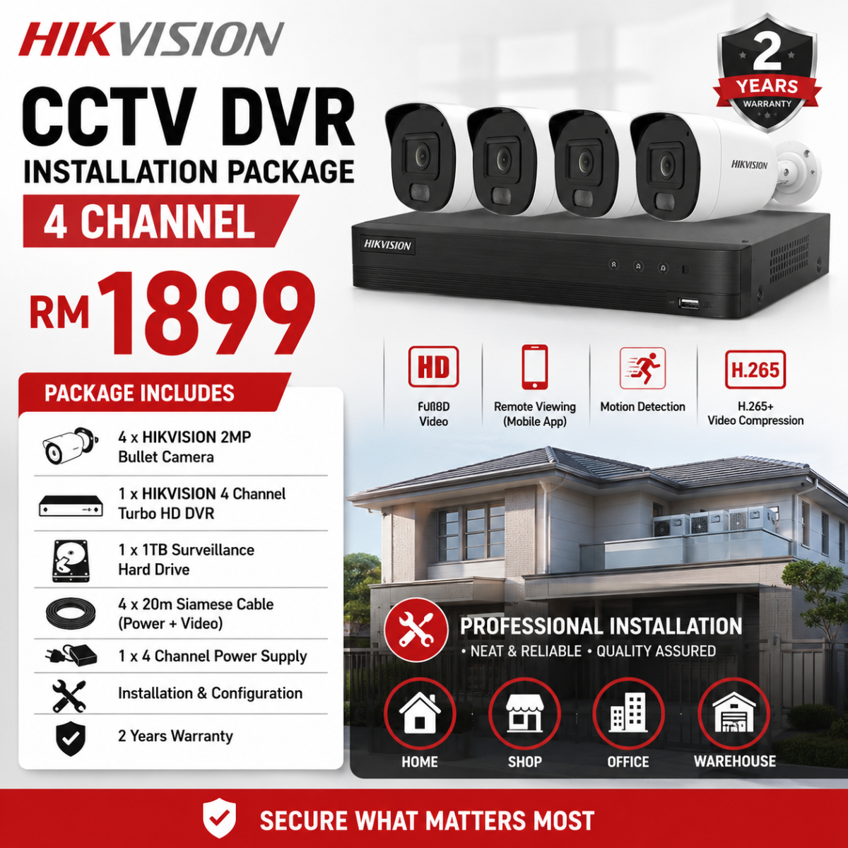 Hikvision 4 Channel CCTV System Package Promotion | Full HD Security Camera Installation Malaysia