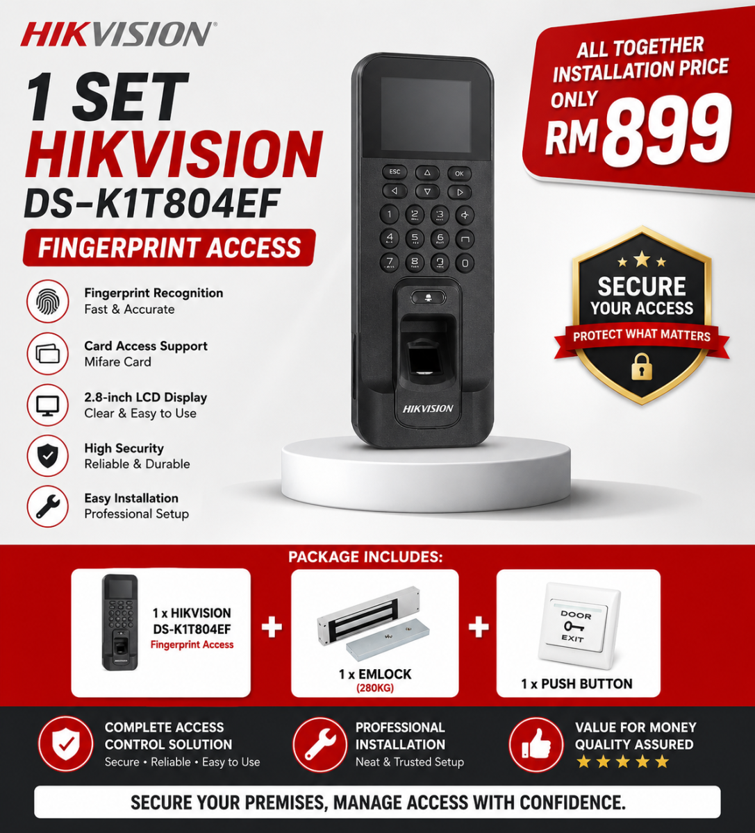 HIKVISION DS-K1T804EF Fingerprint Access Control System Complete Installation Package RM899