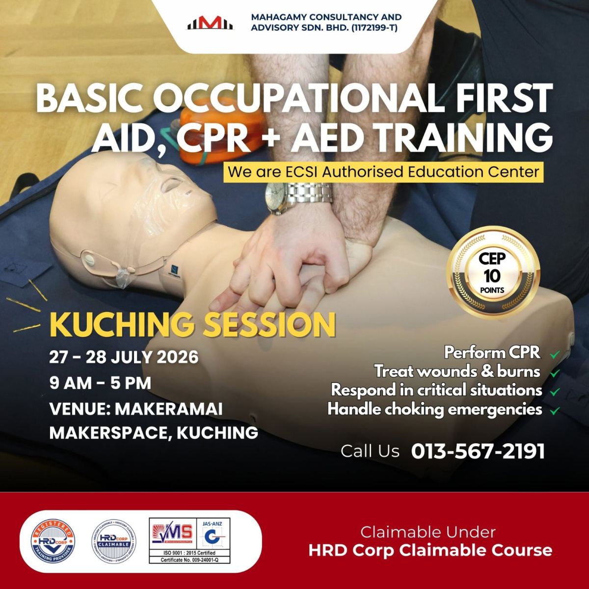 Kuching: Basic Occupational First Aid, CPR + AED Training (BOFA)   Kuching Session