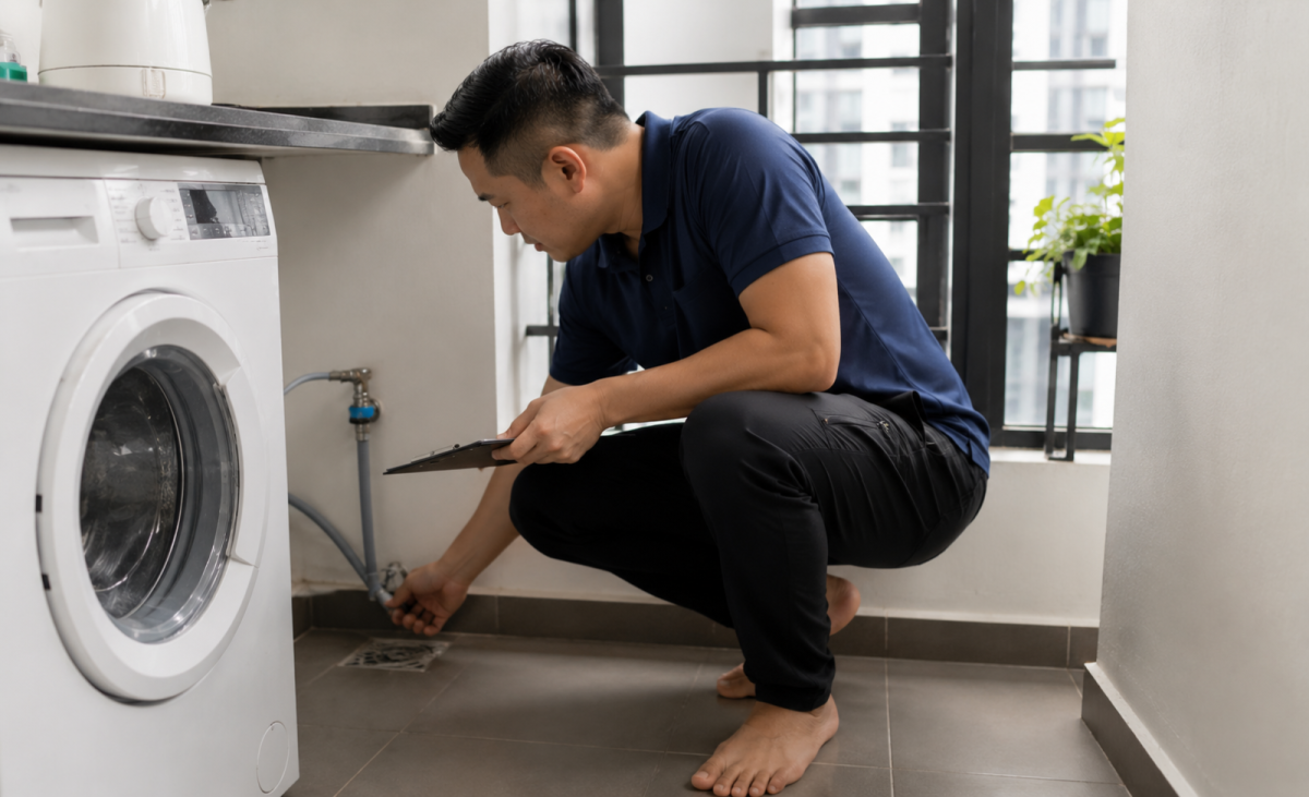 Water Leaking Near Your Washing Machine? It Could Be a Pipe, Floor Trap, or Drainage Slope Problem