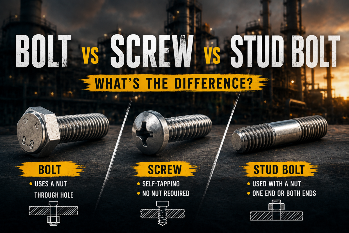 Bolt vs Screw vs Stud Bolt: What's the Difference?