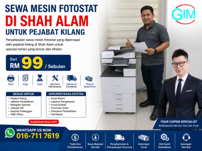 Sewa Mesin Fotostat di Shah Alam untuk Pejabat Kilang | Copier Rental Selangor