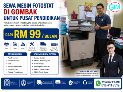 Sewa Mesin Fotostat di Gombak untuk Pusat Pendidikan | Copier Rental KL & Selangor