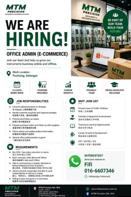 We're Hiring! Office Admin (E-Commerce)   Puchong, Selangor