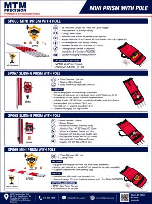 MTM Mini Prism with Pole | Sliding Survey Prism | Monitoring Prism Pole | Total Station Prism Malaysia