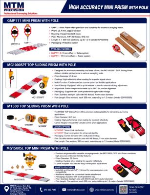 MTM High Accuracy Mini Prism with Pole | Survey Prism Pole | Sliding Prism System | Stake Out Prism Malaysia