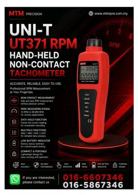 UNI-T UT371 Handheld Non-Contact Tachometer | Digital Laser RPM Meter | RPM Measuring Instrument Malaysia