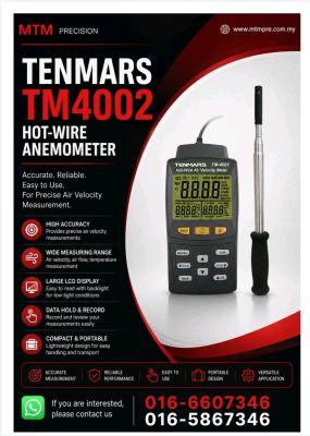 TENMARS TM4002 Hot-Wire Anemometer | Air Velocity Meter | Air Flow Meter | HVAC Air Velocity Tester Malaysia