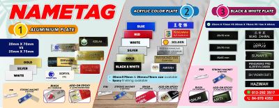 Name Tag / Name Badge / Tag Nama (Plastic Plate, Aluminium Plate, Transparent Plate, Customize)