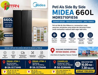 Peti Ais Side By Side Midea 660L MDRS710FIE56 Untuk Keluarga Besar di Kedah