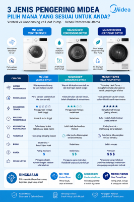 3 Jenis Dryer Midea: Vented, Condensing & Heat Pump   Mana Yang Terbaik Untuk Rumah Anda?