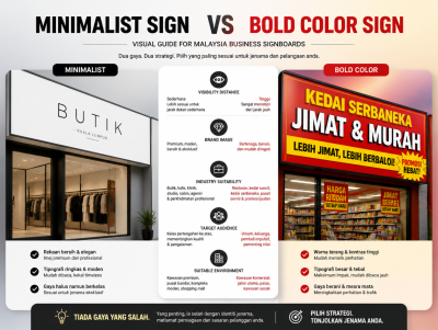 Minimalist Sign vs Bold Color Sign | Visual Guide for Malaysia Business Signboards