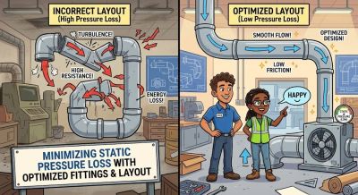 Minimizing Static Pressure Losses with Optimized Duct Fittings and Layouts