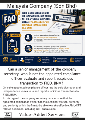 Can a senior management of the company secretary, who is not the appointed compliance officer evaluate and report suspicious transaction to FIED, BNM?  公司秘书事务所中非合规官（Compliance Officer）的高级管理层人员，是否可以评�