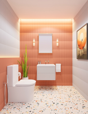 Modern Terrazzo Bathroom Design | Fluted Subway Wall Tiles | Clasico Studio Malaysia