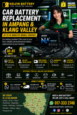 Car Battery Replacement in Ampang & Klang Valley   30 to 45 Minutes Mobile Battery Service