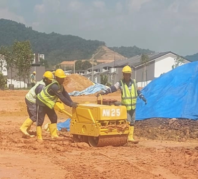 One Ton Roller AW25 on site  Providing efficient compaction to create a firm and stable surface for construction work. (One Ton Roller For Rent In Klang Valley)
