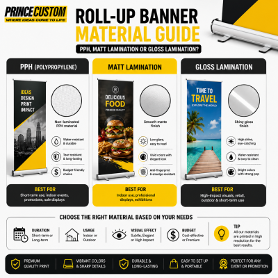 Roll-Up Banner Material Guide: PPH, Matt Lamination or Gloss Lamination?