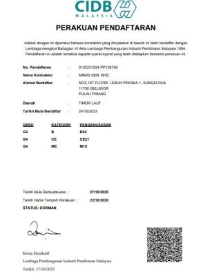 Certified & CIDB Registered Contractor