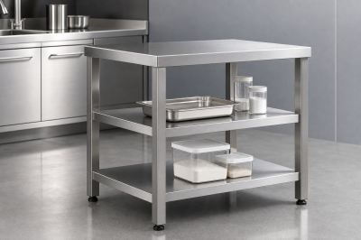 Side Table with Open Shelf: Small Prep Area, Big Hygiene Detail