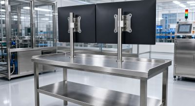 Two Screens, One Stainless Stand at the Inspection Bench