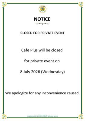 Cafe Plus Closed on 8/7 for Private Function
