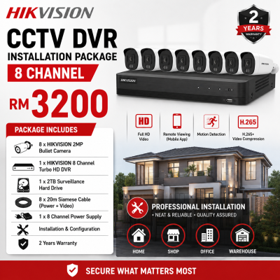 Hikvision 8 Channel CCTV System Package Promotion | Full HD Security Camera Installation Malaysia