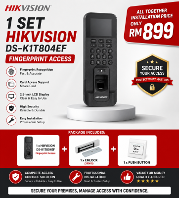 HIKVISION DS-K1T804EF Fingerprint Access Control System Complete Installation Package RM899