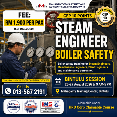 Steam Engineer Boiler Safety, 26&27 August 2026, CEP 10 Point, Bintulu