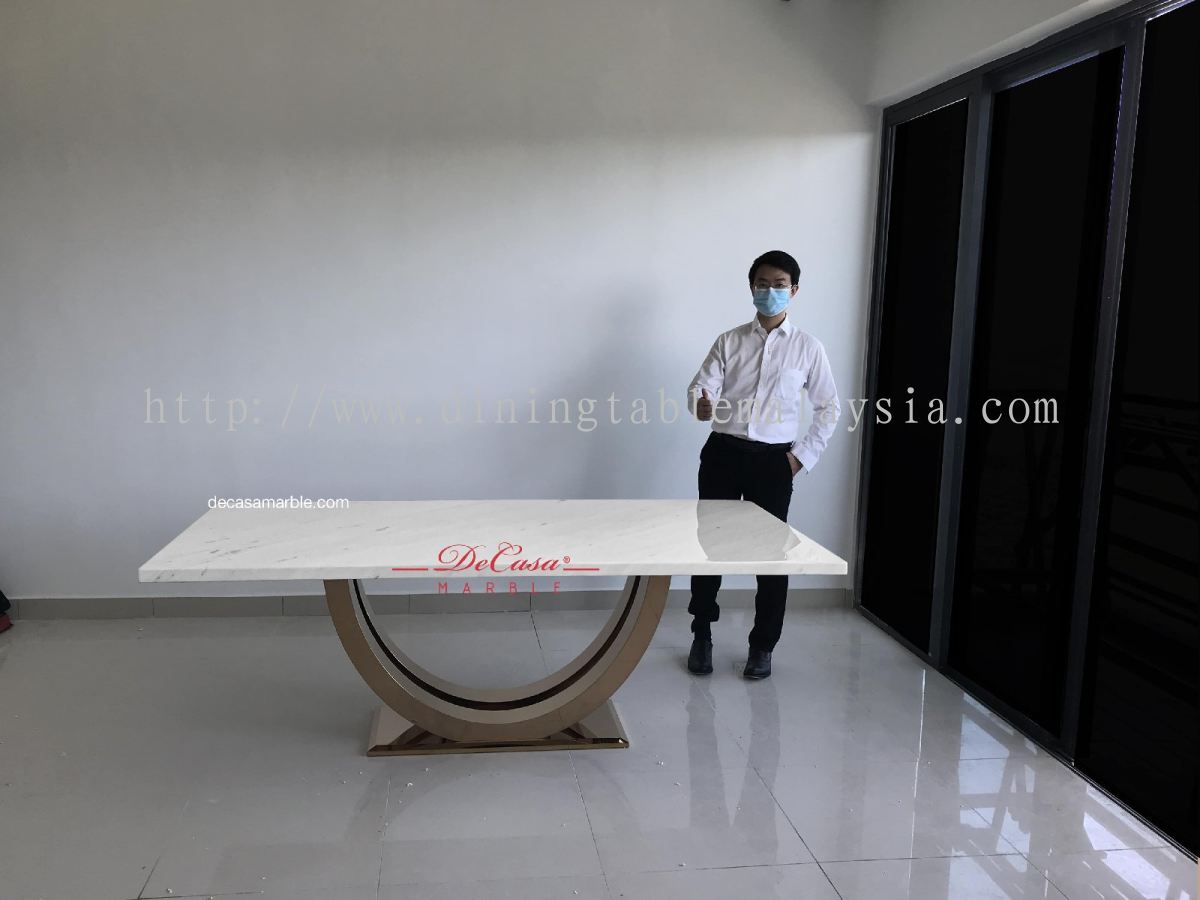 Luxury White Marble Dining Table | Sivec White | 8 Seaters