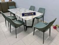 Half Leather sofa and sintered stone designer chair furniture package delivery in Sungai bakap Jawi Penang