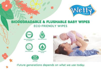 Wetty Biodegradable & Flushable Baby Wipes