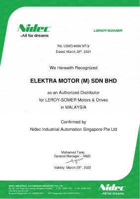 Certificate of Authorized Distributor (Leroy-Somer)