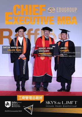 Jacki Chiang graduated Chief Executive MBA, Raffles University, Datuk Wira Calvin Khiu & Pro Gregory