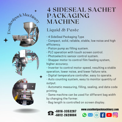 Liquid & Paste|4 Sideseal Sachet Packaging Machine