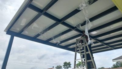 Mild Steel Aluminium composite Panel Pergola roofing installation at Ampang