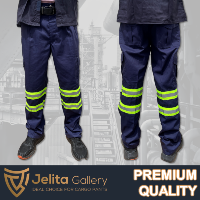 Navy Blue Cargo Pants with Fluorescent Yellow Reflector