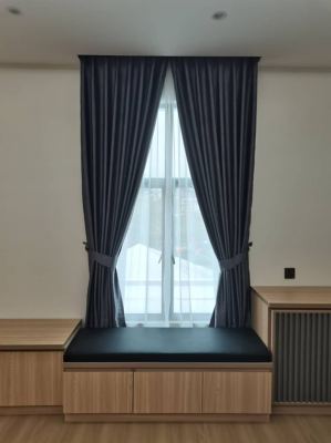Double Layer Blackout Curtain&Sheer Curtain, Railing, Design French Pleat-Jalan Panglima Awang 35/188, Shah Alam, Selangor.