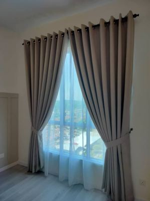 Install Blackout Curtain and Lace Curtain with Wooden Rod for 3 Panel Sliding Door&Sliding Window at BSP Skypark, Bandar Saujana Putra, Klang, Shah Alam, Puchong, Putrajaya, Dengkil, Subang Jaya.