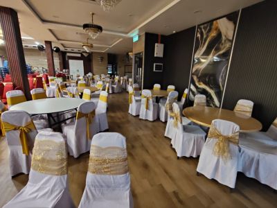 Pemasangan Sarung Kerusi dan Skirting Meja untuk dewan; Jln Bayu Tinggi 8, Bandar Bukit Tinggi, 41200 Klang, Selangor