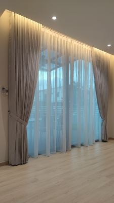 S-Fold Curtain Design, Simply, Trend, Morden, Beige Gray, Living Hall, Luxury Lifestyle 