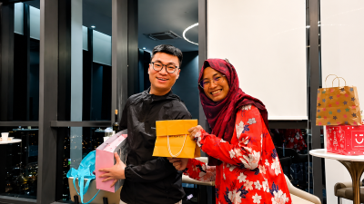Backend Staff exchange gift at Celebrate Xmas 