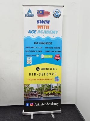 Print Roll Up Banner for Swimming Academy At Bukit Jalil, KL | Promotional Banner | Information Display | Training Centre | Marketing Display | Full Colour Printing