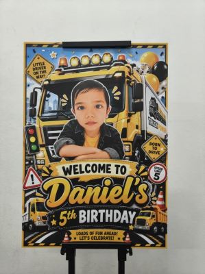 Print Foam Board with Stand for Birthday Party at Batu Caves, Selangor | Custom Welcome Board | Photo Booth Display | Birthday Decoration Display | H Stand Foam Board